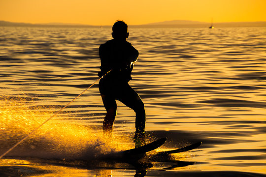 Sunset Silhouette Water Skiing