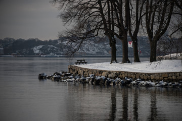 Stockholm waterfront a winter day islands in snow an ice