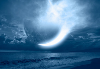 Night sky with moon in the clouds 