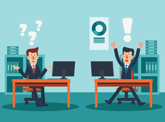 Businessmen working in office at computer. Concept of business competition