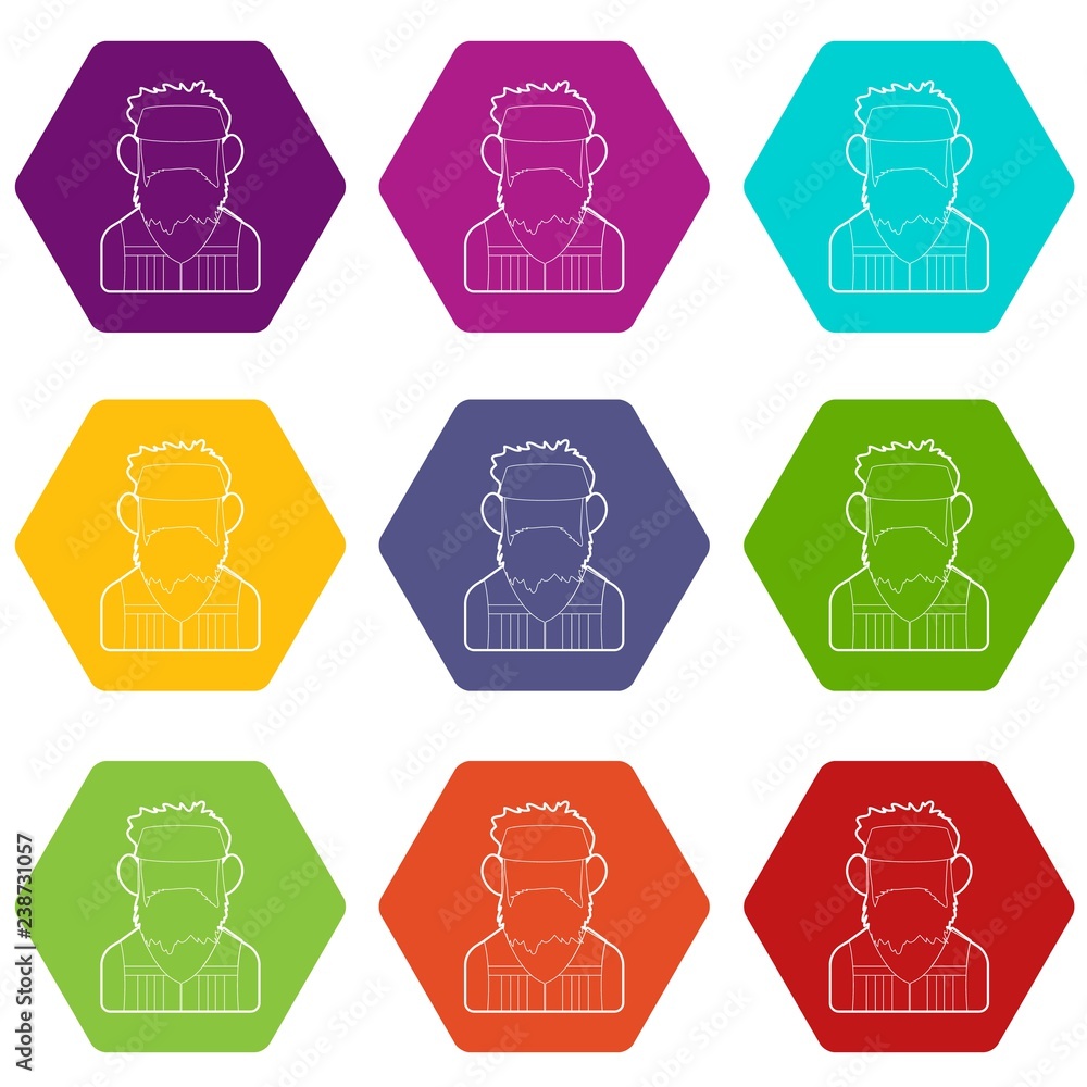 Poster programmer icons 9 set coloful isolated on white for web