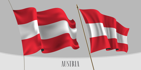 Set of Austria waving flag on isolated background vector illustration