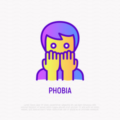Phobia thin line icon: scared man. Modern vector illustration of anxiety, panic attack.