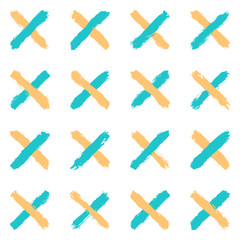Obraz premium Seamless pattern created using brush strokes. Abstract background with elements in the form of a cross or a delete sign. Design graphic element saved as a vector illustration