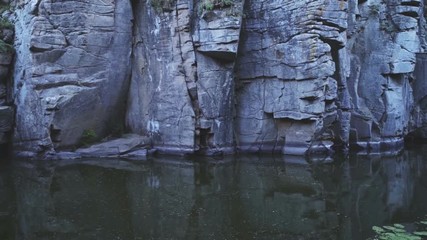 Mountain torrent flowing at a vertical rocky slop in the Carpathian in summer