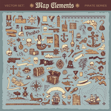 Vintage map elements and items