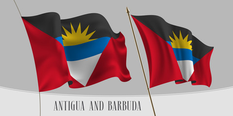 Set of Antigua and Barbuda waving flag on isolated background vector illustration
