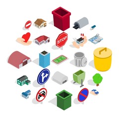 Township icons set. Isometric set of 25 township vector icons for web isolated on white background