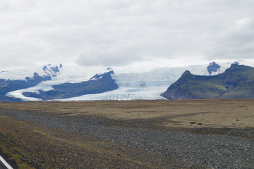 Vatnajokull glacier side view, south Iceland landscape.