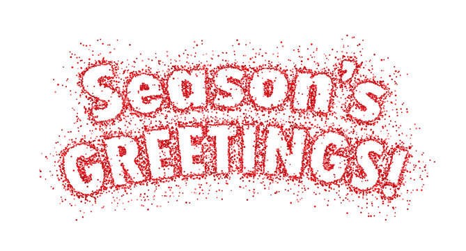 SEASON’S GREETINGS red confetti typography banner
