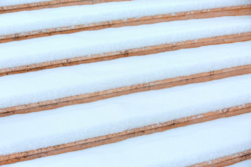 Stair covered by snow in the winter 
