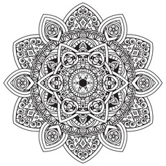 Black and white mandala vector isolated on white. Vector hand drawn circular decorative element.