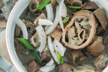 The national dish of nomadic peoples of Mongolia, Kalmykia, Tuva, Buryatia, Kazakhstan, Asia Europe East. Liver soup liver fat tripe onion lamb sheep