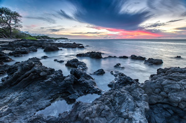Sunset at Anaehoomalu Beach in Big Island, Hawaii