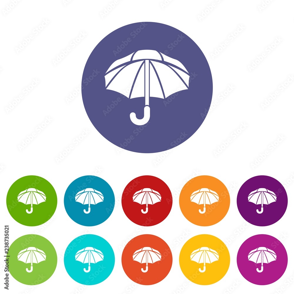 Poster nylon umbrella icons color set vector for any web design on white background