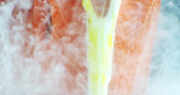 Art object with paints,  abstraction. Macro. 4K.
