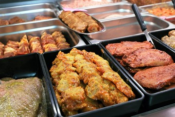 Variety of meat products in butchery