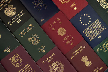 Background from various passports of citizens of many countries and regions of the world