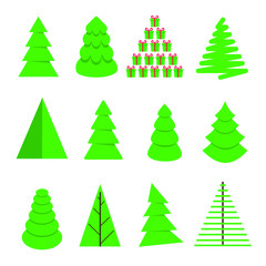 Obraz premium 16 Christmas tree fir flat style design icon sign set vector illustration. Symbol of family xmas holiday celebration isolated on white background. Simple shape for holyday.