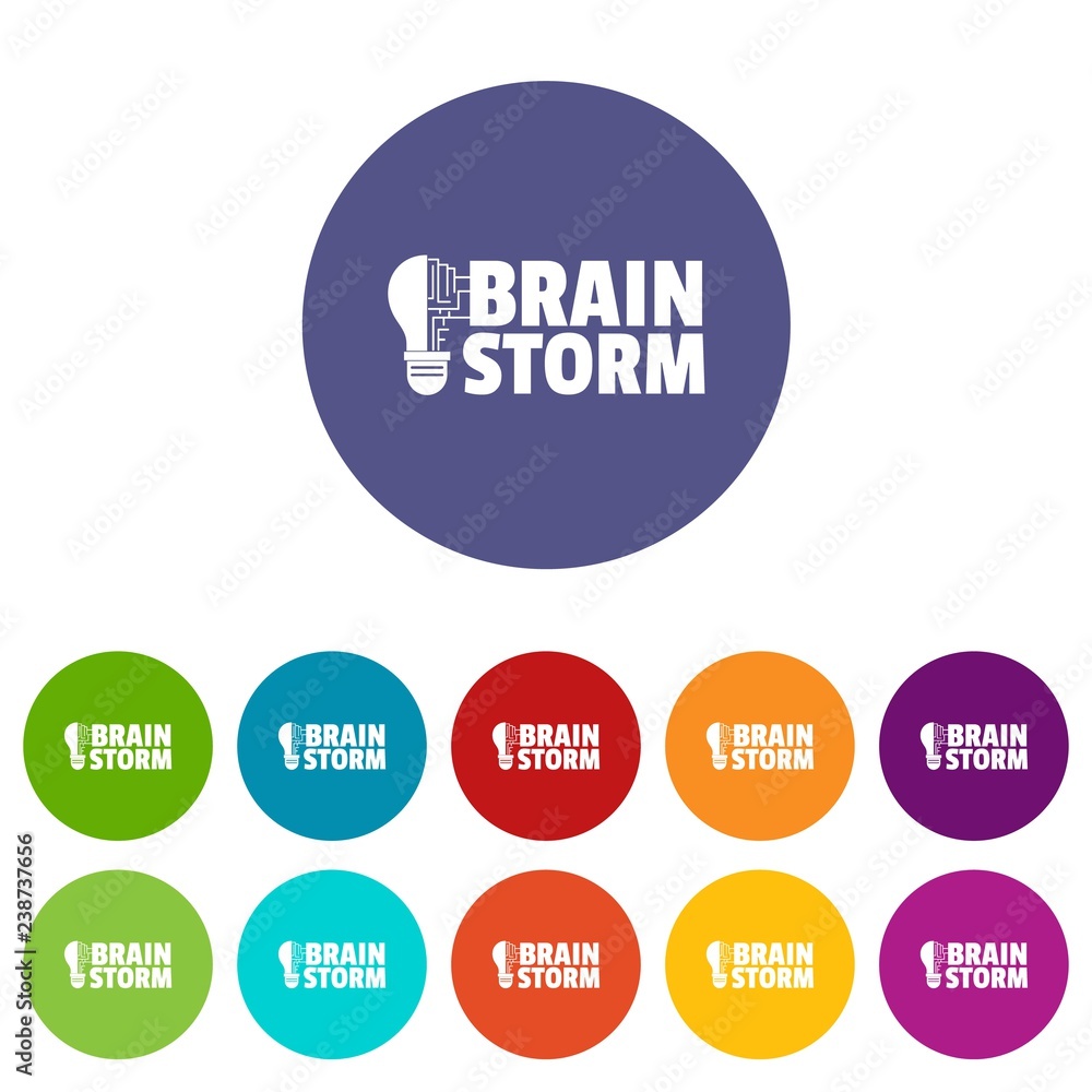Aufkleber brain storm icons color set vector for any web design on white background