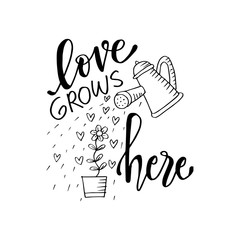 Romantic love lettering. Love grows here.