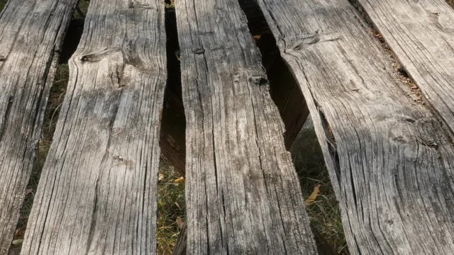 Wooden table made of weathered planks 4K video