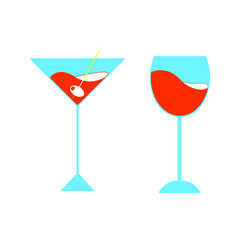 Glasses of cocktails flat style design vector illustration icon sign isolated on white background.