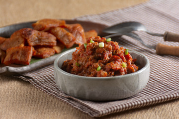 Close up of Spice Mixture Pork Chilly Thai Recipe.