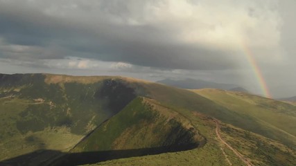 Rainbow over Carpathian ridge Swidovets. Mount Kotel, Great Cauldron , 1771 m