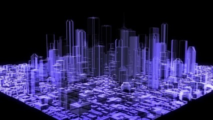 3D animation of a holographic city rotating with luma matte and also loopable - Powered by Adobe
