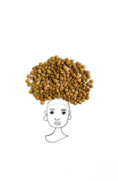 Drawing of head of woman with lentil hair