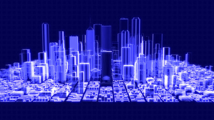 3D illustration of a holographic city - obrazy, fototapety, plakaty