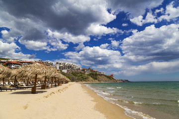 Beach with umbrellas at the Bulgarian Black Sea coast