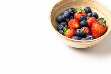 Nutritious healthy snack of strawberries and blueberries 