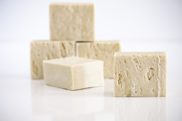 Natural handmade white soap bars isolated on white
