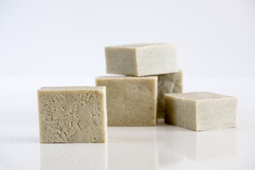Natural handmade olive oil soap bars isolated on white