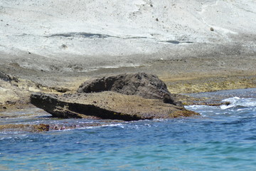 The incredible seascaping view of beach with blue sea in morocco in summer