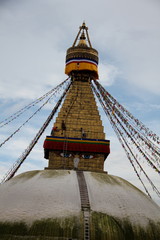 Boudhanath Tibetan stupa. A religious sight in Nepal, Kathmandu. Colorful tibetan prayer flags...