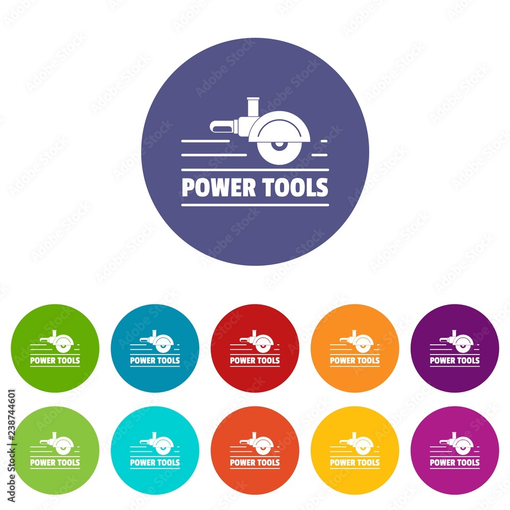 Aufkleber power tool metal icons color set vector for any web design on white background
