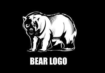 Bear logo design, monochrome vector illustration on black background