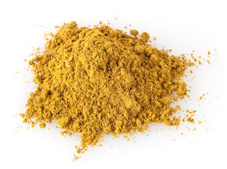 Pile of curry powder isolated on white background