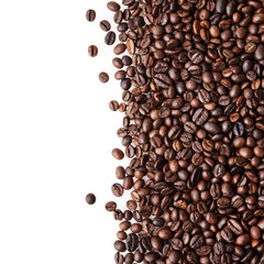 Roasted coffee beans background with copy space