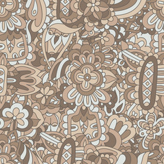 Beige doodle flowers abstract endless seamless pattern