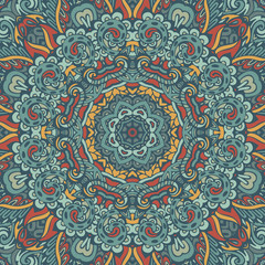 Flower Mandala round ornament. Oriental pattern with fantasy floral decorative elements and paisley.