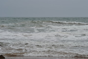 The incredible seascaping view of beach with blue sea in morocco in summer