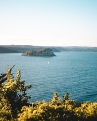 lonely boat sailing at palm beach