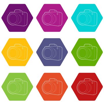 Camera icons 9 set coloful isolated on white for web