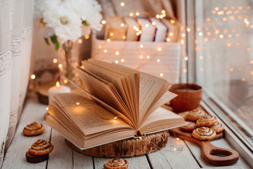 open book with lights