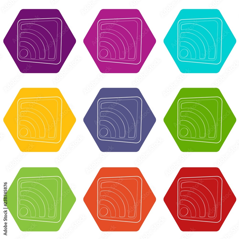 Poster wireless network sign icons 9 set coloful isolated on white for web