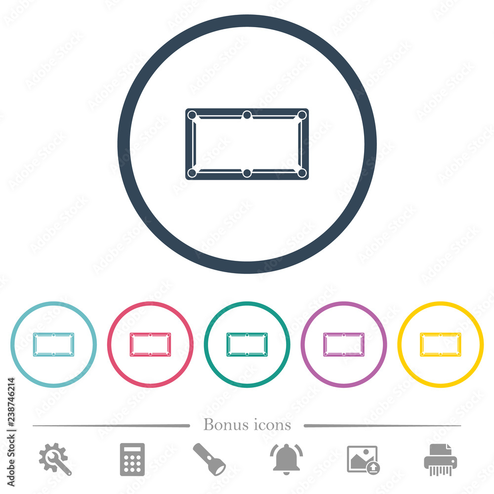 Poster empty billiard table flat color icons in round outlines